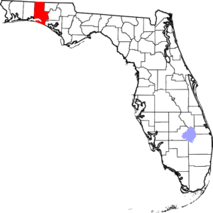 Map of Florida highlighting Walton County
